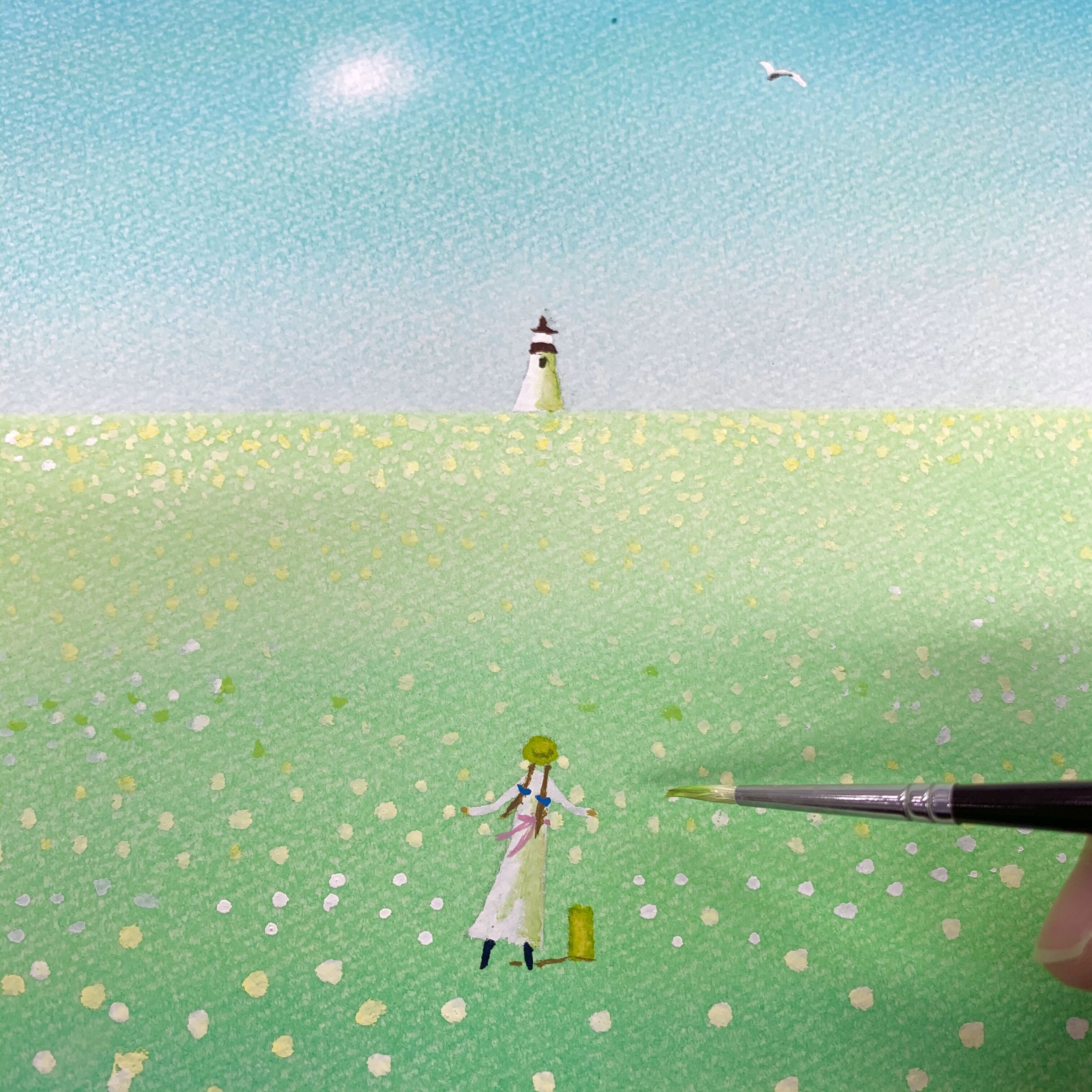（葉祥明美術館公認）パステルと水彩で葉祥明さんの絵を描く講座「旅立ちの花畑」のWS写真1枚目